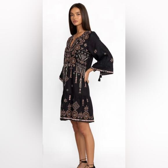 Johnny Was Large Faye Kimono Flounce Sleeve Black Embroidered Pullover Dress. - Picture 2 of 8